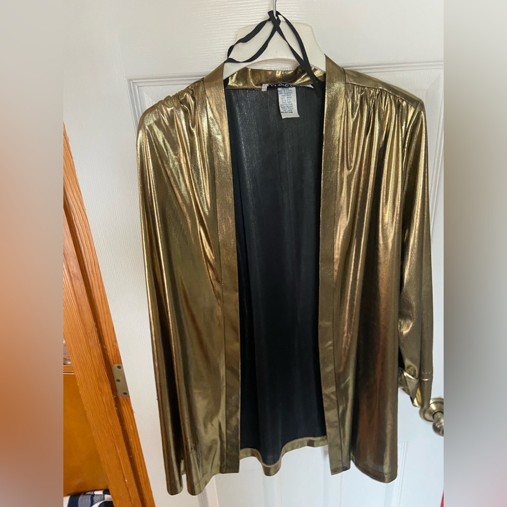 VINTAGE RICHARD KRISTALL GOLD METALLIC OPEN FRONT CARDIGAN – SIZE MEDIUM